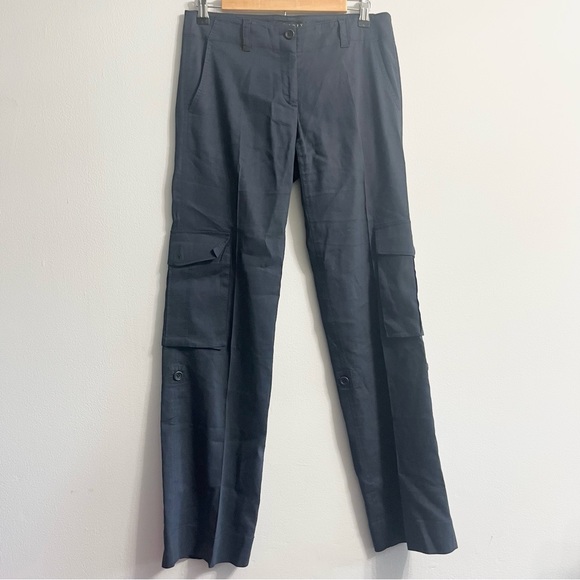 Theory Linen Blend Convertible Cargo Pants w Adjustable Lengths Navy Blue Sz 4 - Picture 4 of 9